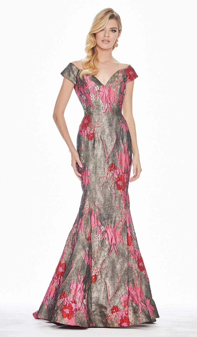 Ashley Lauren - 1411 Cap Sleeve Off Shoulder Metallic Floral Gown 3 Ashley Lauren - 1411 Cap Sleeve Off Shoulder Metallic Floral Gown