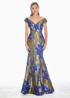 Ashley Lauren - 1411 Cap Sleeve Off Shoulder Metallic Floral Gown 10 Ashley Lauren - 1411 Cap Sleeve Off Shoulder Metallic Floral Gown