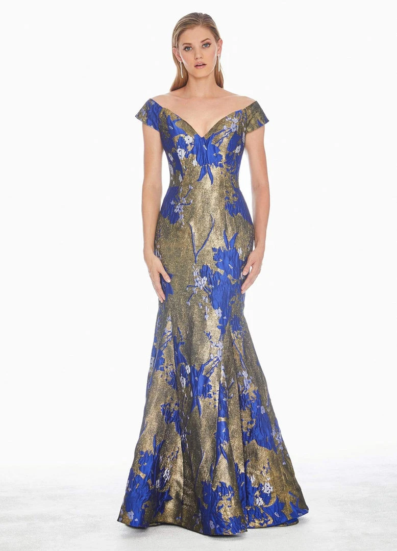 Ashley Lauren - 1411 Cap Sleeve Off Shoulder Metallic Floral Gown 6 Ashley Lauren - 1411 Cap Sleeve Off Shoulder Metallic Floral Gown