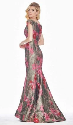 Ashley Lauren - 1411 Cap Sleeve Off Shoulder Metallic Floral Gown