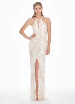 Ashley Lauren - 1427 Sequined Blouson Bodice High Slit Gown 10 Ashley Lauren - 1427 Sequined Blouson Bodice High Slit Gown