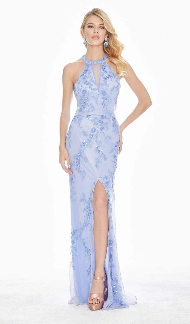 Ashley Lauren - 1427 Sequined Blouson Bodice High Slit Gown 3 Ashley Lauren - 1427 Sequined Blouson Bodice High Slit Gown