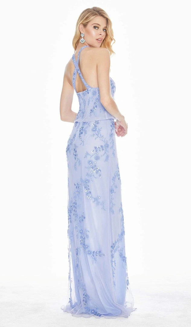 Ashley Lauren - 1427 Sequined Blouson Bodice High Slit Gown 4 Ashley Lauren - 1427 Sequined Blouson Bodice High Slit Gown