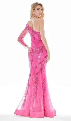 Ashley Lauren - 1432 Beaded One Shoulder Sleeve Dress