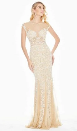 Ashley Lauren - 1435 Beaded Illusion Jewel Sheath Dress