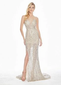 Ashley Lauren - 1438 Beaded Sequin Evening Gown With Slit 9 Ashley Lauren - 1438 Beaded Sequin Evening Gown With Slit