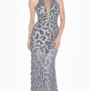 Ashley Lauren - 1447 Bedazzled Halter Fitted Dress With Train