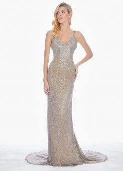 Ashley Lauren - 1451 Beaded Fringe V-Neck Dress