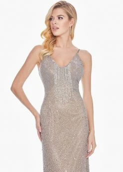 Ashley Lauren - 1451 Beaded Fringe V-Neck Dress