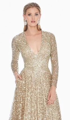 Ashley Lauren - 1456 Ombre Sequined V-neck A-line Dress