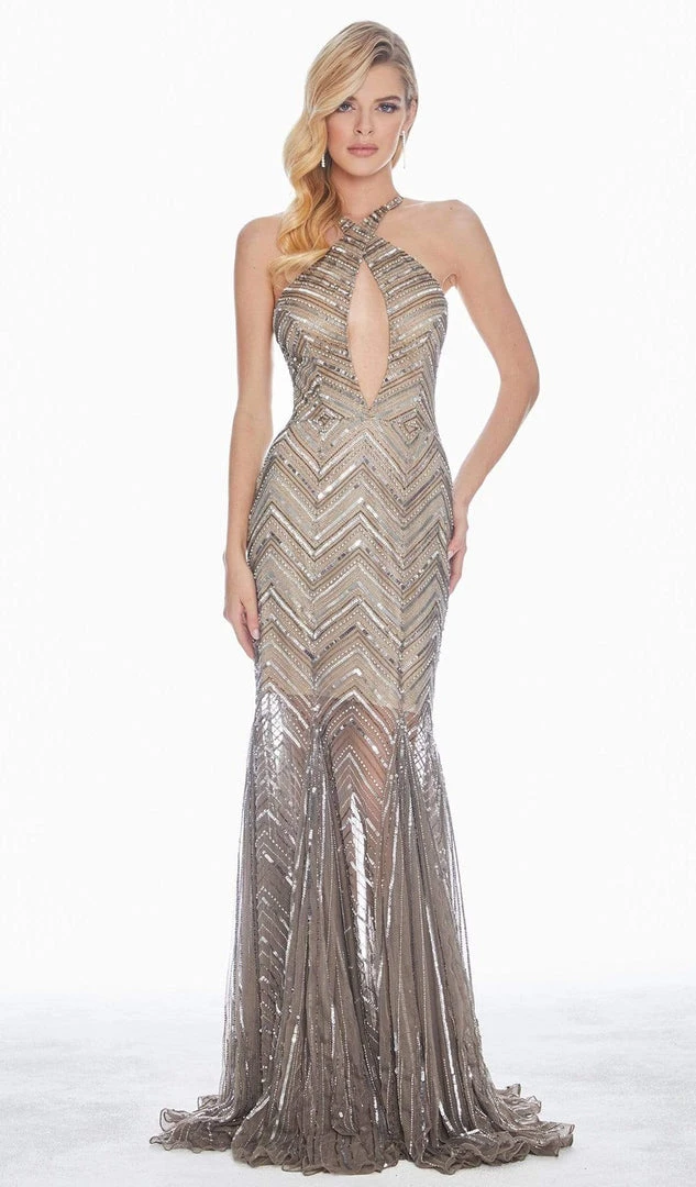 Ashley Lauren - 1458 Embellished Halter Trumpet Dress With Cutout 3 Ashley Lauren - 1458 Embellished Halter Trumpet Dress With Cutout