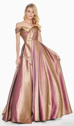 Ashley Lauren - 1490 Two Tone Off-Shoulder Brocade Ballgown