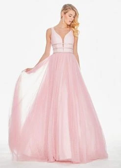 Ashley Lauren - 1502 Deep V-neck Glitter Tulle Ballgown