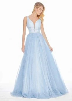 Ashley Lauren - 1502 Deep V-neck Glitter Tulle Ballgown