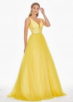 Ashley Lauren - 1502 Deep V-neck Glitter Tulle Ballgown