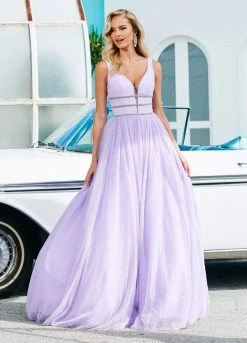 Ashley Lauren - 1502 Deep V-neck Glitter Tulle Ballgown