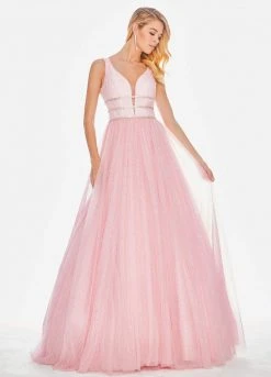 Ashley Lauren - 1502 Deep V-neck Glitter Tulle Ballgown