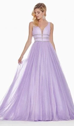 Ashley Lauren - 1502 Deep V-neck Glitter Tulle Ballgown
