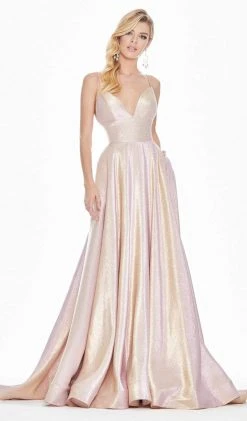 Ashley Lauren - 1513 Spaghetti Strap Two-Toned Metallic A-Line Gown