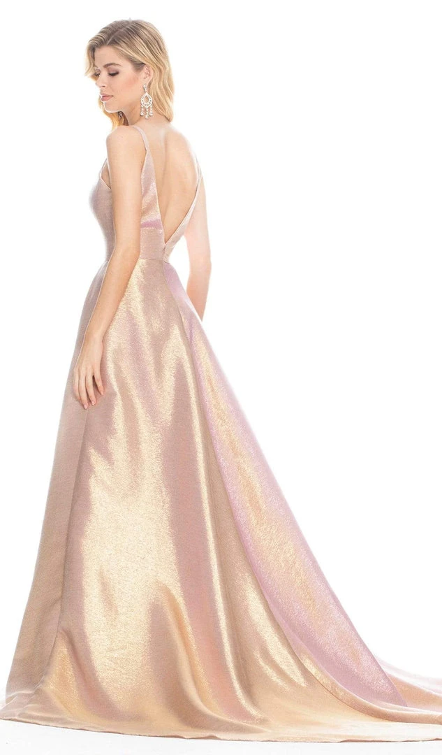 Ashley Lauren - 1514 Metallic Brocade A-line Dress With Train 4 Ashley Lauren - 1514 Metallic Brocade A-line Dress With Train