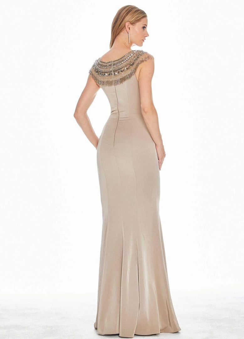 Ashley Lauren - 1517 Cap Sleeve Bead Fringed Crepe Sheath Gown 8 Ashley Lauren - 1517 Cap Sleeve Bead Fringed Crepe Sheath Gown