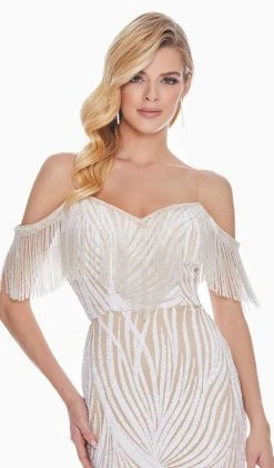 Ashley Lauren - 1521 Fringe Off-Shoulder Trumpet Dress