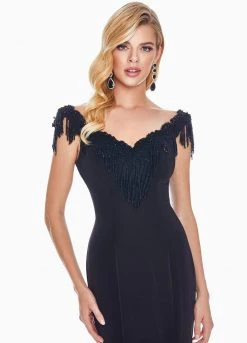 Ashley Lauren - 1522 Beaded Fringe Appliqued Mermaid Gown