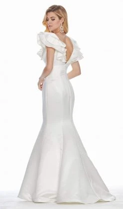 Ashley Lauren - 1566 Ruffled Cap Sleeve Plunging V-Neck Gown