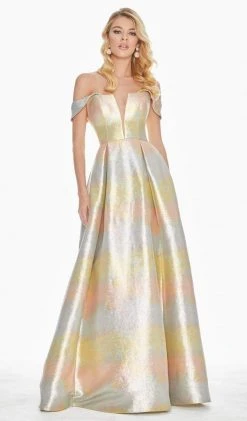 Ashley Lauren - 1570 Plunging Off-Shoulder Brocade Ballgown