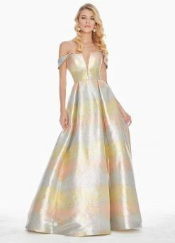 Ashley Lauren - 1570 Plunging Off-Shoulder Brocade Ballgown