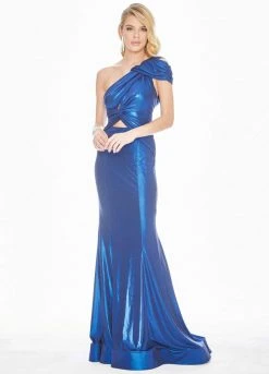Ashley Lauren - 1574 Asymmetrical Bustier Twist Metallic Jersey Gown