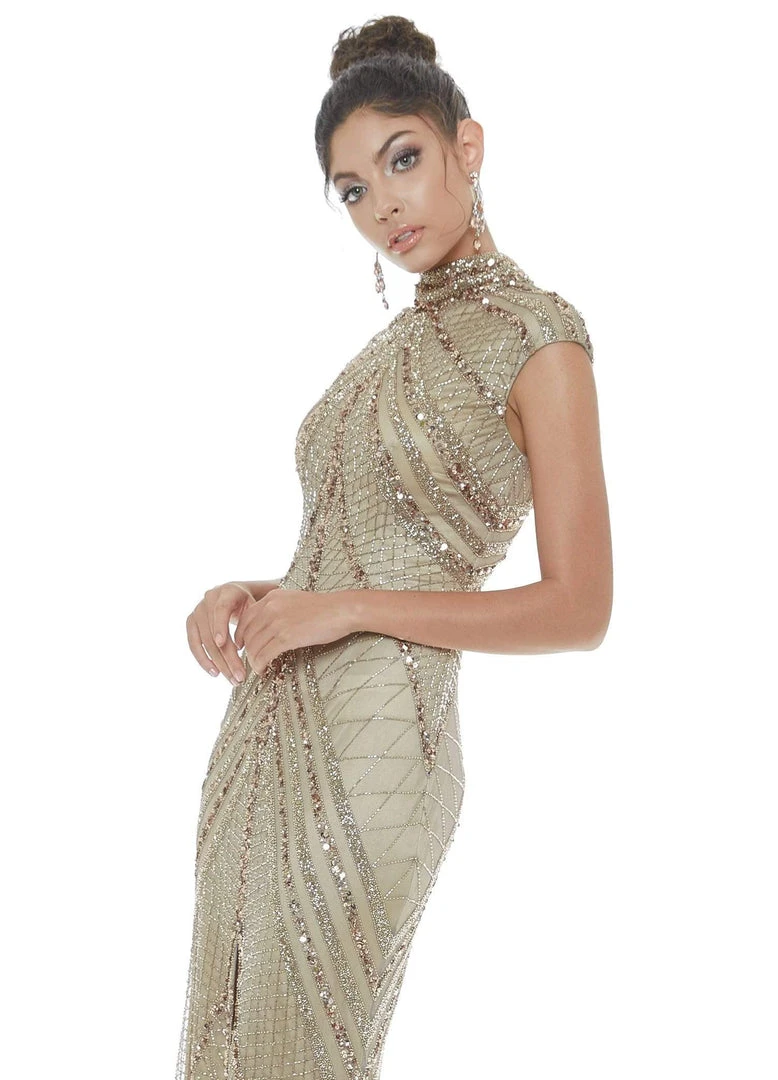 Ashley Lauren - 1624 Embellished High Neck Dress With Slit 5 Ashley Lauren - 1624 Embellished High Neck Dress With Slit