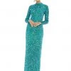 Ashley Lauren - 1625 Allover Sequin Long Sleeve Sheath Evening Gown