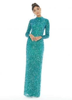 Ashley Lauren - 1625 Allover Sequin Long Sleeve Sheath Evening Gown