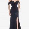 Ashley Lauren - 1669 Plunging Off-Shoulder Glitter Velvet Dress 2 Ashley Lauren - 1669 Plunging Off-Shoulder Glitter Velvet Dress