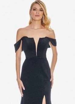 Ashley Lauren - 1669 Plunging Off-Shoulder Glitter Velvet Dress 7 Ashley Lauren - 1669 Plunging Off-Shoulder Glitter Velvet Dress