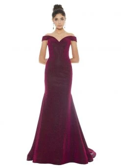 Ashley Lauren - 1716 Off Shoulder Glitter Metallic Scuba Evening Dress 14 Ashley Lauren - 1716 Off Shoulder Glitter Metallic Scuba Evening Dress