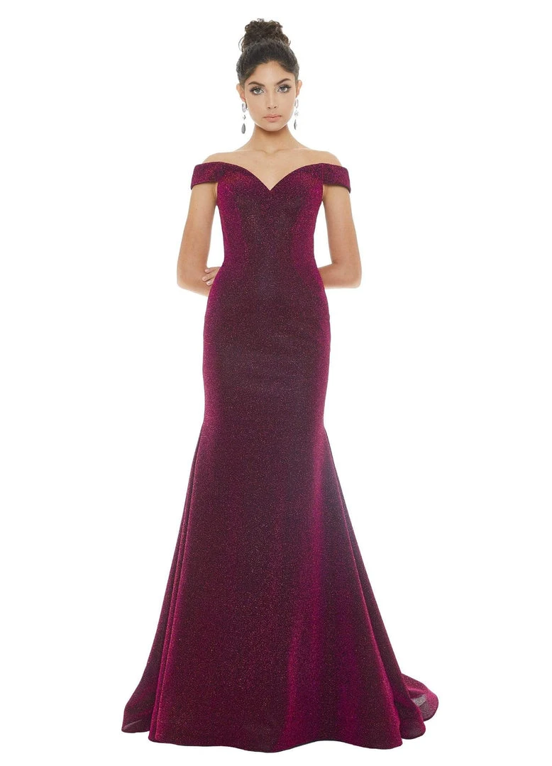 Ashley Lauren - 1716 Off Shoulder Glitter Metallic Scuba Evening Dress 6 Ashley Lauren - 1716 Off Shoulder Glitter Metallic Scuba Evening Dress