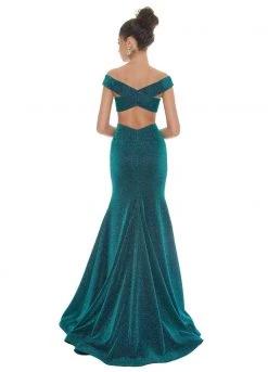 Ashley Lauren - 1716 Off Shoulder Glitter Metallic Scuba Evening Dress 12 Ashley Lauren - 1716 Off Shoulder Glitter Metallic Scuba Evening Dress
