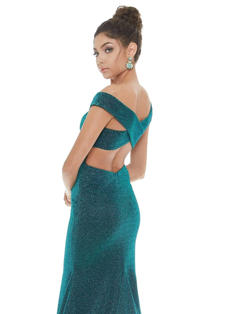 Ashley Lauren - 1716 Off Shoulder Glitter Metallic Scuba Evening Dress 5 Ashley Lauren - 1716 Off Shoulder Glitter Metallic Scuba Evening Dress