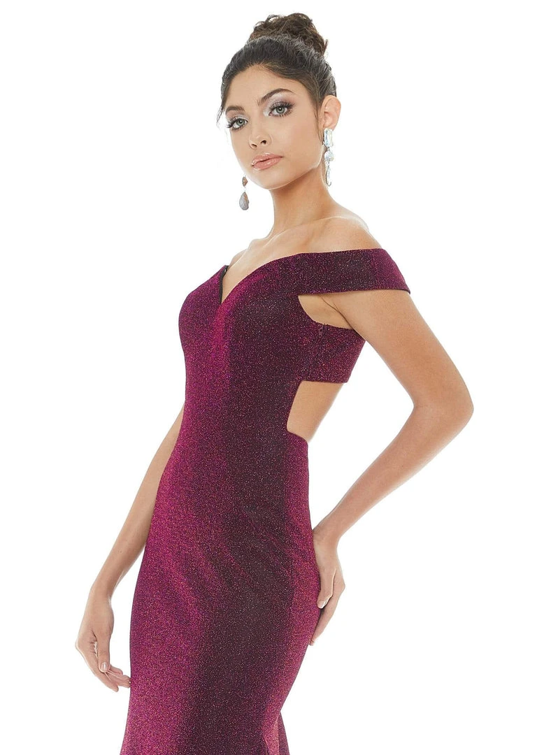 Ashley Lauren - 1716 Off Shoulder Glitter Metallic Scuba Evening Dress 8 Ashley Lauren - 1716 Off Shoulder Glitter Metallic Scuba Evening Dress