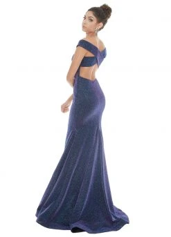 Ashley Lauren - 1716 Off Shoulder Glitter Metallic Scuba Evening Dress 18 Ashley Lauren - 1716 Off Shoulder Glitter Metallic Scuba Evening Dress