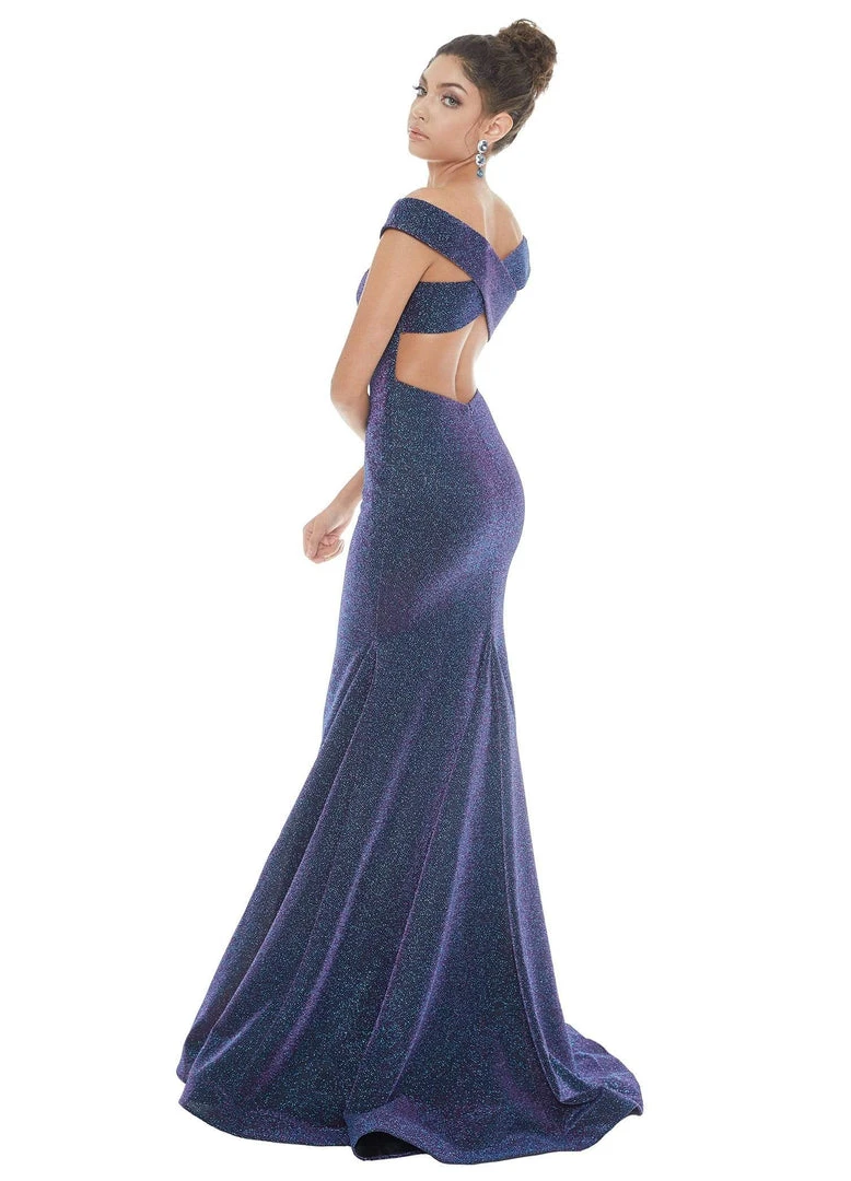 Ashley Lauren - 1716 Off Shoulder Glitter Metallic Scuba Evening Dress 10 Ashley Lauren - 1716 Off Shoulder Glitter Metallic Scuba Evening Dress