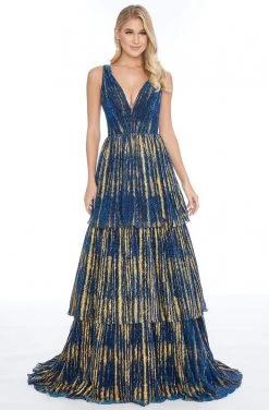 Ashley Lauren - 1758 Deep V-neck Tulle Tiered A-line Dress