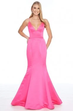 Ashley Lauren - 1793 Deep V-neck Satin Mermaid Dress