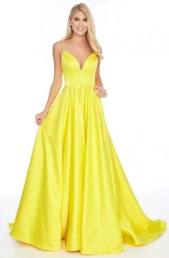 Ashley Lauren - 1794 Deep V-neck Satin A-line Gown