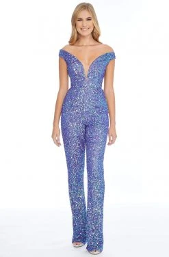 Ashley Lauren - 1825 Sequined Deep Off-Shoulder Jumpsuit 10 Ashley Lauren - 1825 Sequined Deep Off-Shoulder Jumpsuit