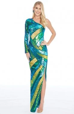 Ashley Lauren - 1839 Sequined One Shoulder Sheath Dress