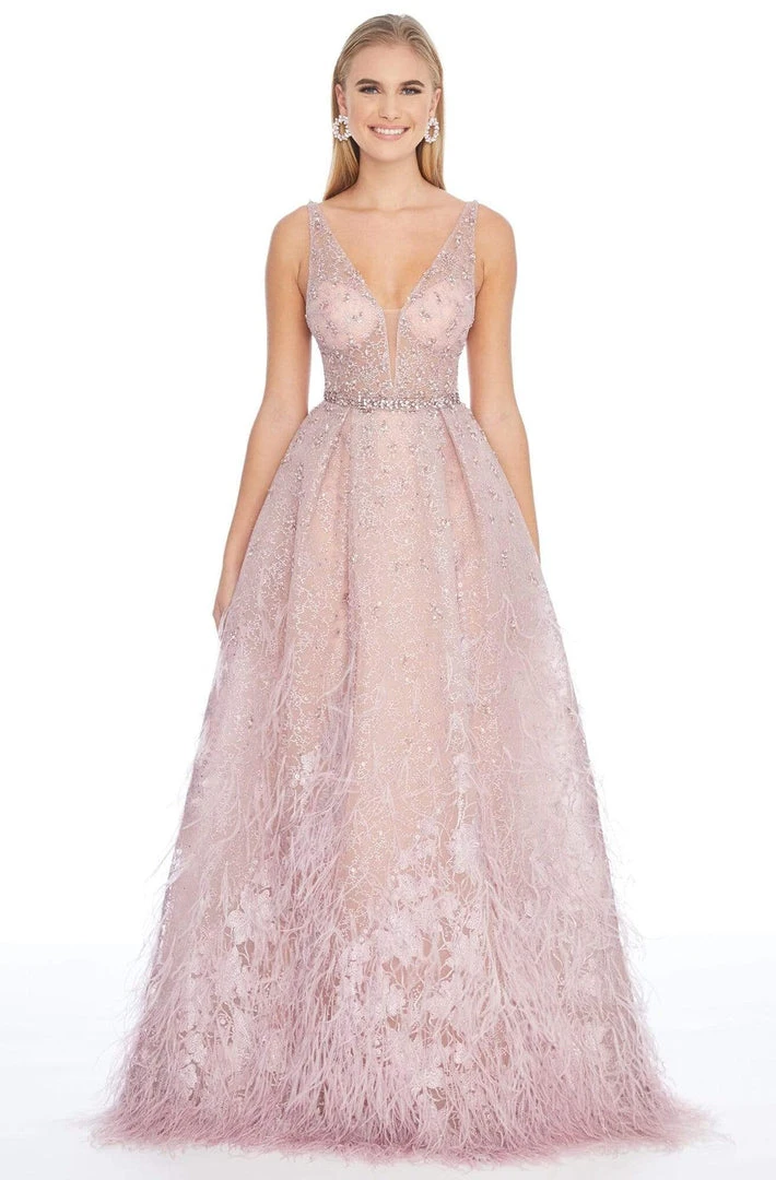 Ashley Lauren - 1889 Embroidered Deep V-neck Pleated Ballgown 3 Ashley Lauren - 1889 Embroidered Deep V-neck Pleated Ballgown