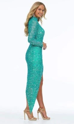 Ashley Lauren - 1975 One Sleeved Asymmetrical Hi-Low Hem Sequin Dress